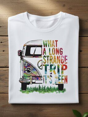 Hippie Van Graphic Tee White Retro Road Trip Boho Adventure Shirt